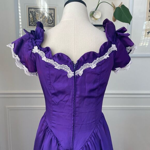 Vintage 80s Zum Zum Purple Little Bo Peep Prom Dress M 8 10 - Picture 5 of 9